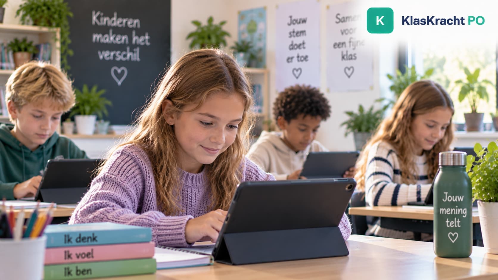 Leerlingen vullen zelfstandig een vragenlijst in op tablets