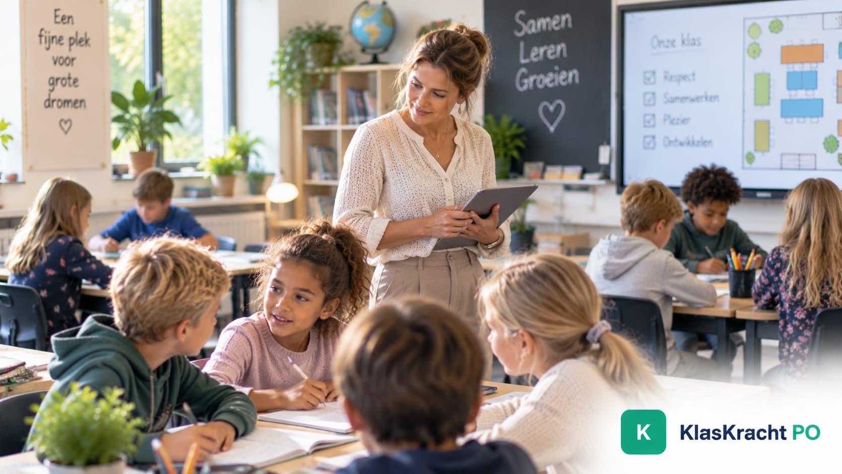 Leerkracht observeert leerlingen in het klaslokaal