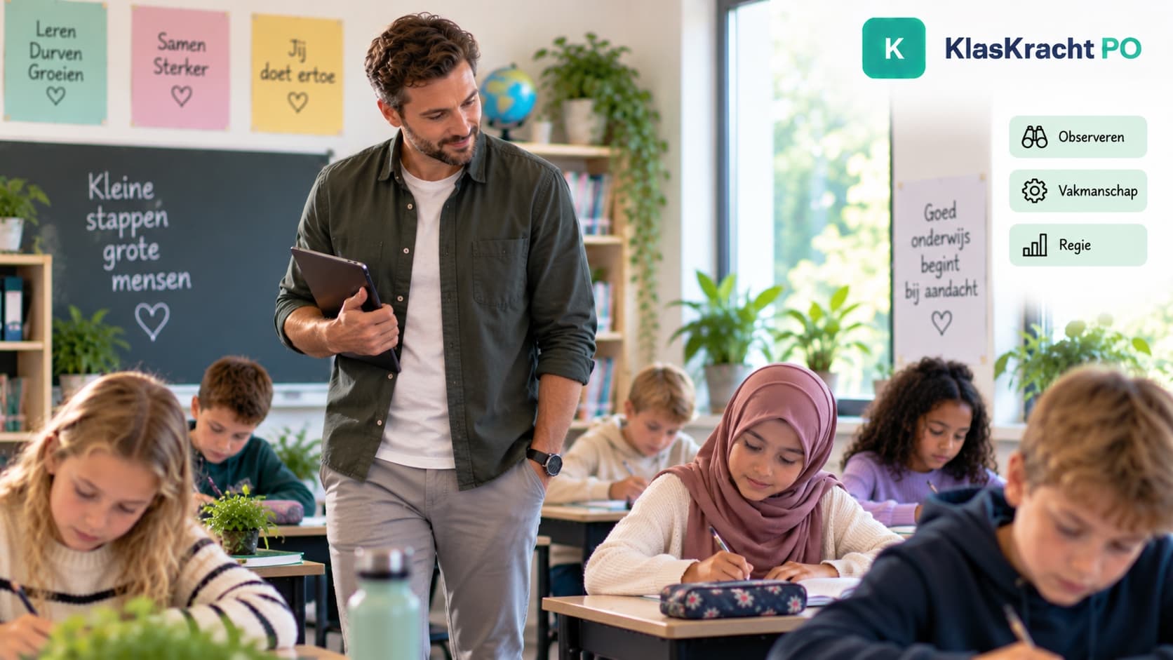 Leerkracht bespreekt werk met een leerling